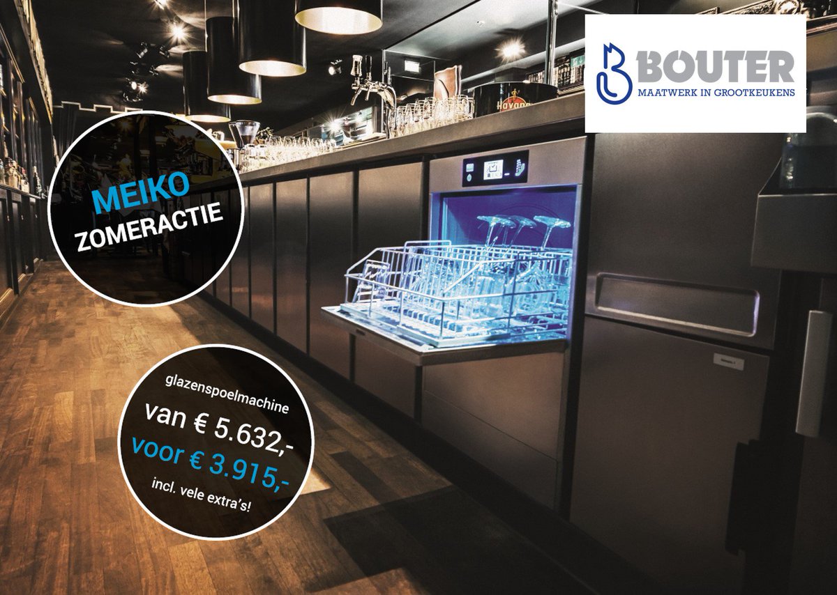 BouterNL's tweet image. Profiteer t/m 31 augustus van de zomeractie van MEIKO: de M-iClean US glazenspoelmachine voor slechts € 3.915,- met vele extra’s! Met een glazenspoelmachine bespaar je tijd, voorkom je glasbreuk én het is hygiënischer! Interesse? Bel 0793451515 of mail binnendienst@bouter.nl