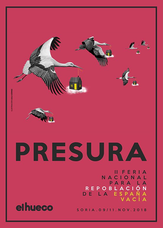¿Por qué las cigüeñas vuelan por el cartel de #Presura18? Se lo preguntamos a <a href="/gomezredondo/">Amaya Redondo gomez</a>, su autora: repoblacion.es/por-que-las-ci…