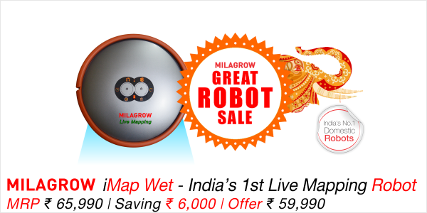 skmrobotics's tweet image. Great Robot Sale - Save Rs. 6, 000 on India&apos;s 1st Real Time Floor Mapping Robot Milagrow iMap  zurl.co/yWE0N  
#MilagrowRobots #Mapping #FloorRobots #Robovacs #CleaningRobots #RoboticVacuumCleaner #VacuumCleaner