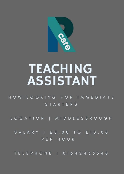 RCarerec's tweet photo. New Vacancy! We are looking for Teaching Assistants to start immediately, apply now via the R Care website or send your CV to: Applications.Teeside@r-care.co.uk 

https://t.co/ENEm5WT1GS https://t.co/oQidku17I7