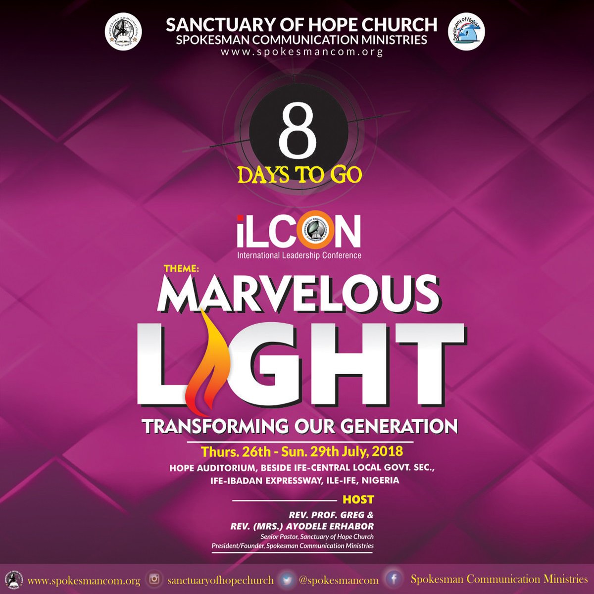 spokesmancom's tweet photo. #8DaysToGo #ILCON2018 #LetTheCountdownContinue #EverybodyMustGiveSomething #Anticipate #BraceYourself #GetPlugged #TransformingOurGeneration #MightyIntervention #SOHChurch https://t.co/b0Ic3lGGoS