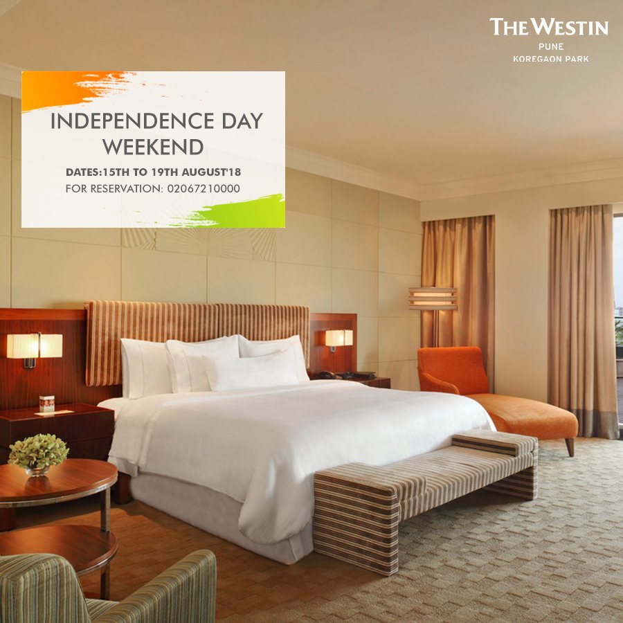 westinpune's tweet photo. Enjoy a long Independence Day weekend at #WestinPune and avail exciting offers.
Room Package Offers:
Complimentary breakfast
20% off on Buffet Lunch/Dinner
Double spa time and much more.
https://t.co/sN2uPRP8iQ 
#IndependenceDay #Staycation #WestinPune #PuneWeekendGetaway https://t.co/EazI4CvUHH