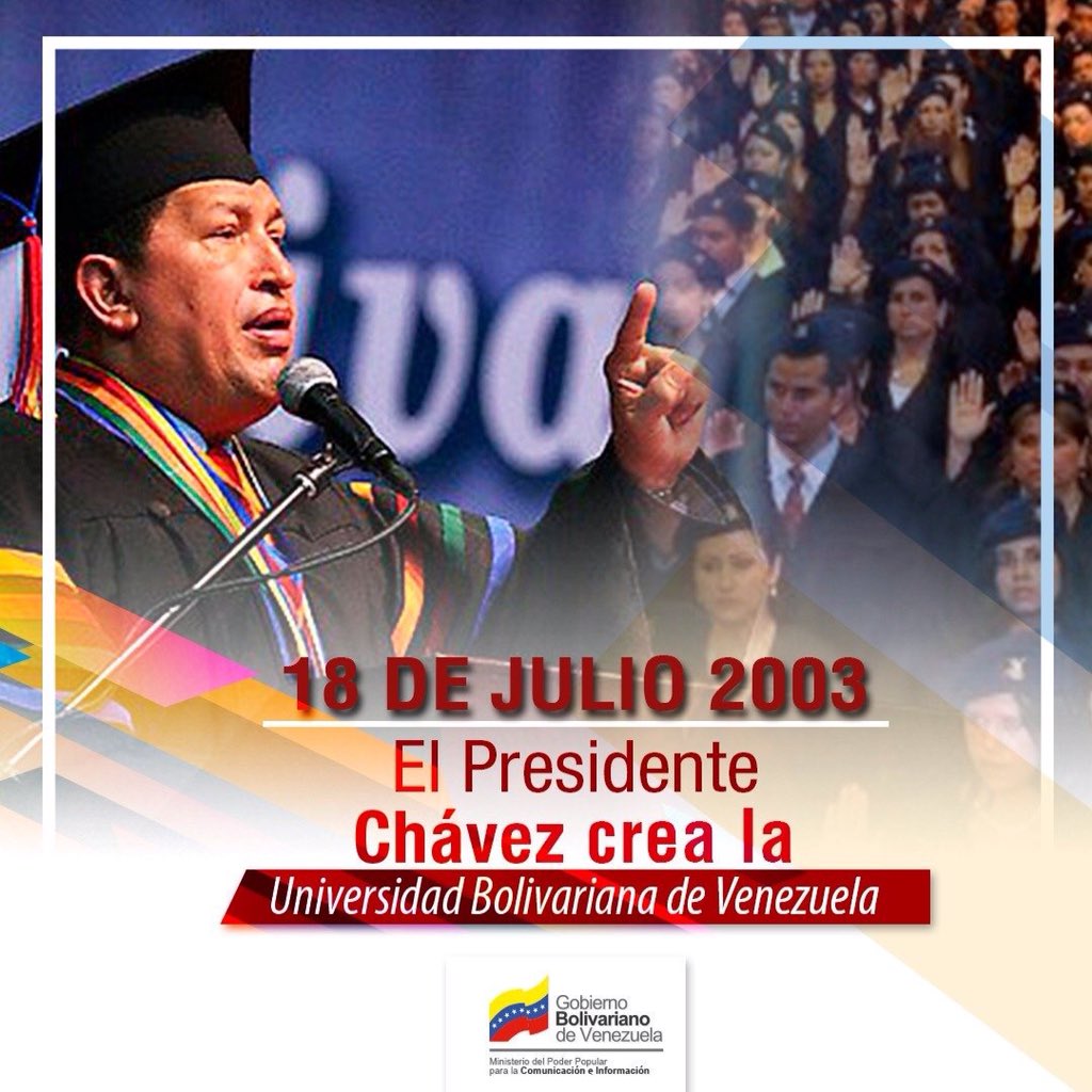 NellyPSUVYa's tweet photo. Muy buen día mi amada 🇻🇪
Hoy #18Jul con el HT #15AñosUBV 
Con mucho orgullo hoy cumplimos 15 años de la creación por nuestro comandante Eterno Hugo Ch��vez de la Universidad Bolivariana de Venezuela para dar la oportunidad a nuestros jóvenes de prepararse para un futuro mejor👊 https://t.co/2rmuCG77Uf