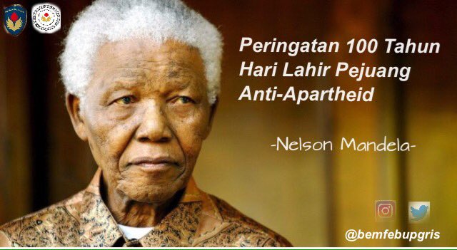 _bemfebupgris's tweet photo. Peringatan 100 Tahun Hari Lahir Pejuang Anti-Apartheid . #manajemenupgris https://t.co/1Dxrz36LDy