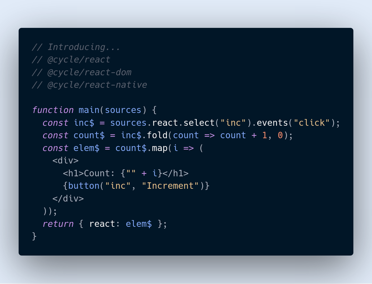 Example use of cycle/react to render ReactElements in a Cycle.js app