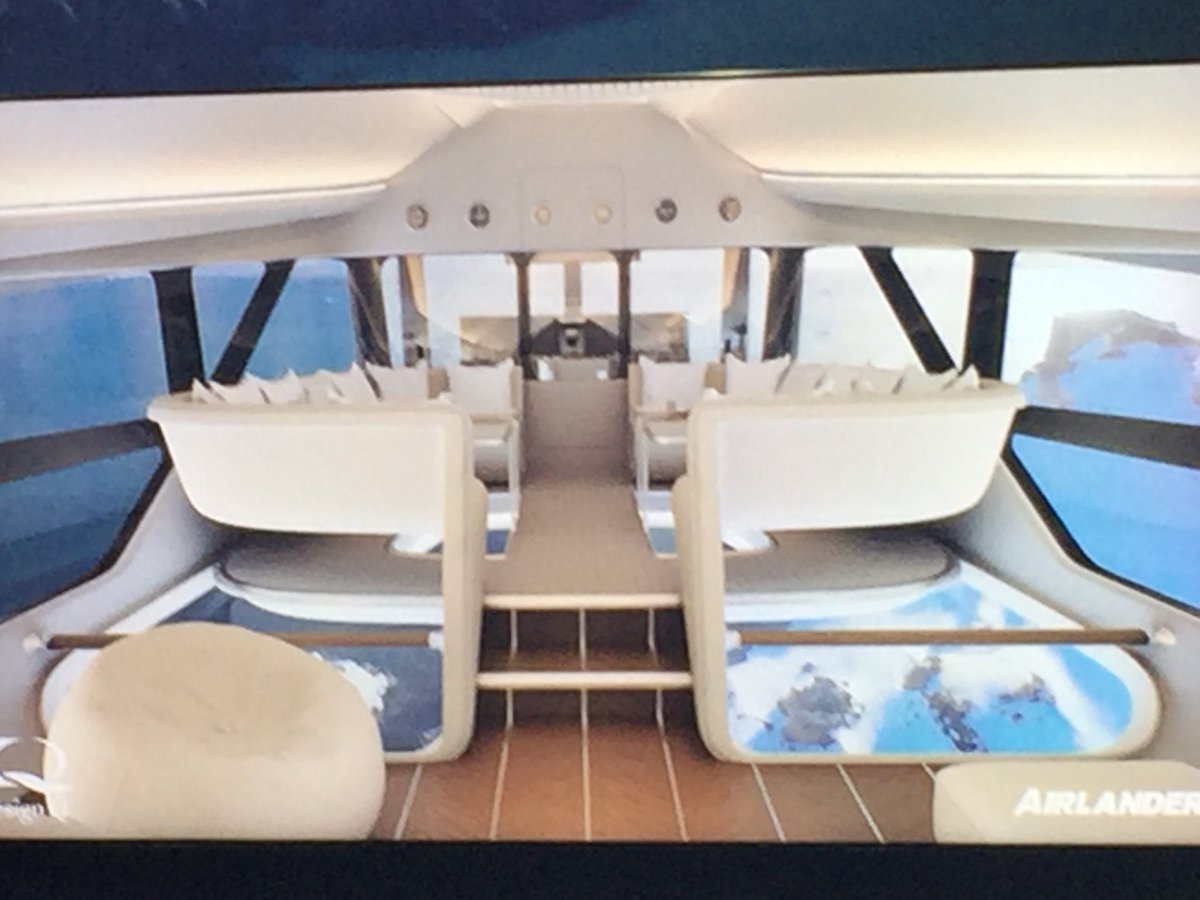 Amazing aviation announcement underway at #fia18: the #Airlander luxury airship. Howard Guy from <a href="/DesignQLtd/">Design Q</a> promises a “magnificent” interior and that the design is viable