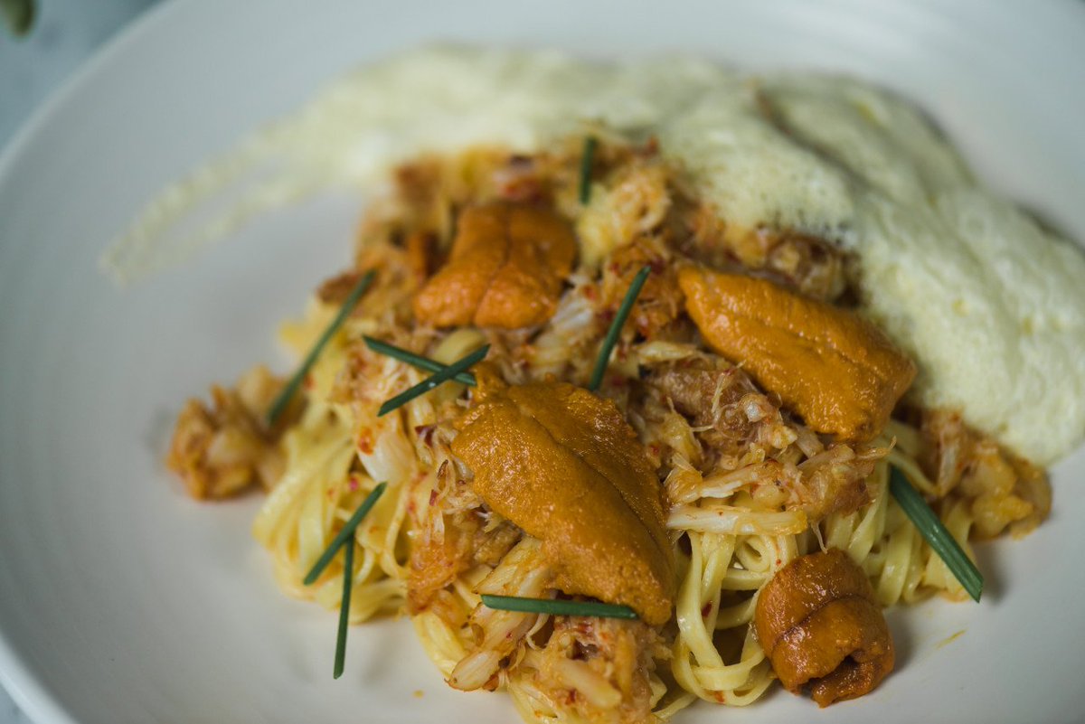 VineAndSpoon's tweet photo. Get your seafood fix at Vine &amp; Spoon with dishes like this handmade Tagliatelle pasta topped with roasted crab, sea urchin and sea foam. https://t.co/Kswe2K3Orf