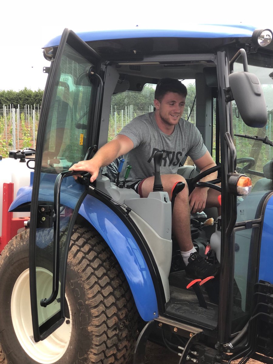 One very happy Vineyard Manager with new Tractor whizzing up and down the Vine Rows today spraying an organic Seaweed Tonic to feed the new Vines ....