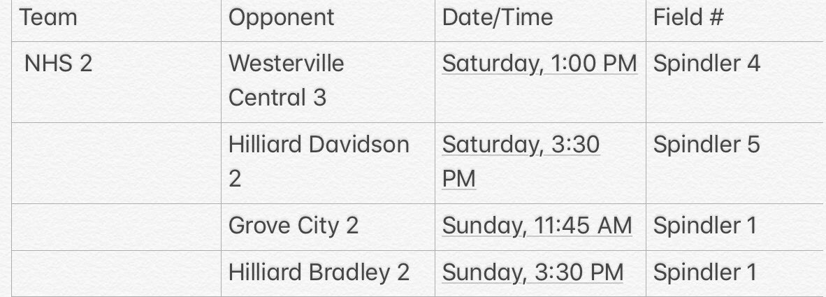 northmont_s's tweet photo. SCHEDULE CHANGE 🚨 

Due to a couple JV teams dropping out of the upcoming EIS Invitational (July 21-22), NHS 2 has had some changes made to their schedule for the weekend. This is now the new schedule for NHS 2 ONLY for this tournament: https://t.co/ZhlG5YvJDb