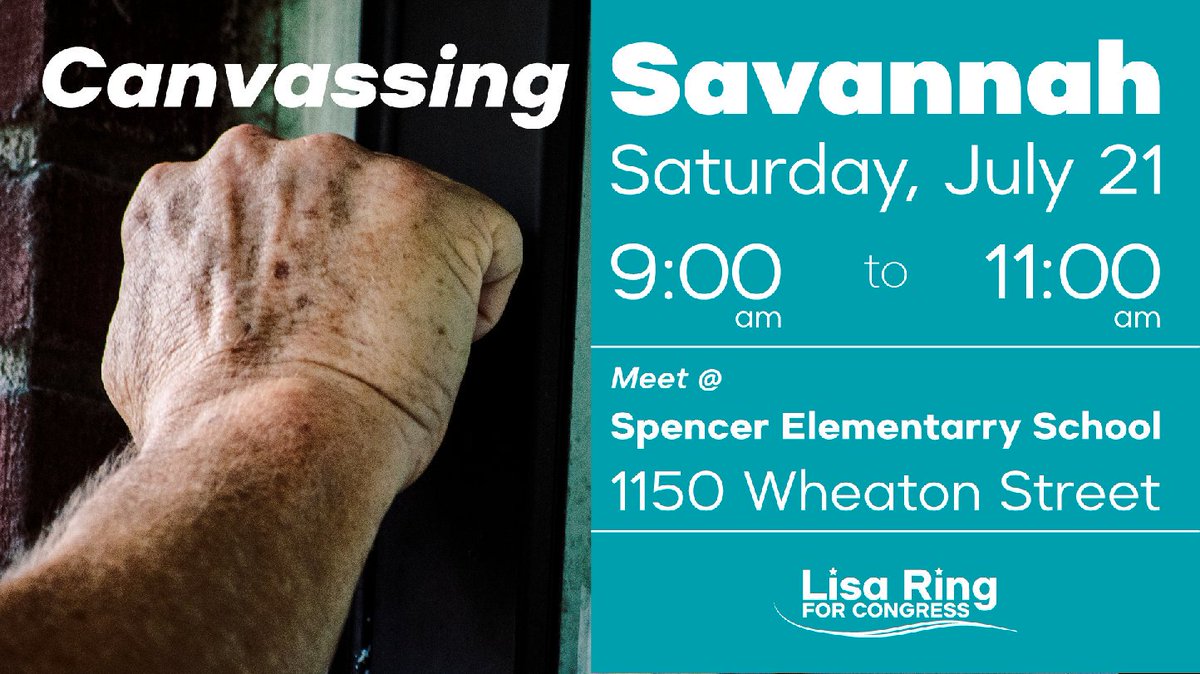 OurRevolutionGA's tweet photo. This Saturday! Knock doors with @LisaRingGA01 and help us #TakeBackTheFirst! #gapol #ga01 #therevolutioncontinues https://t.co/bxv7EhO1tV