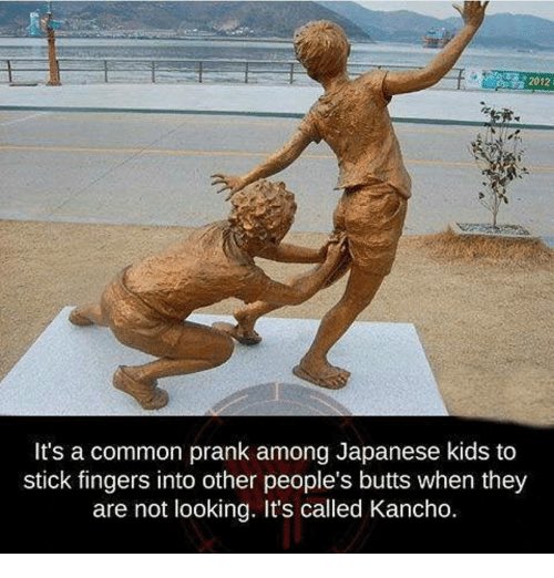 NurseyNoodles's tweet photo. Well this morning I learned about Kancho, the Japanese prank where you form your index fingers into a pistol and poke them up someone’s ass.  Makes my playground games seem banal. #TheMoreYouKnow #1000yearsofdeath https://t.co/eVtwFWfPF0