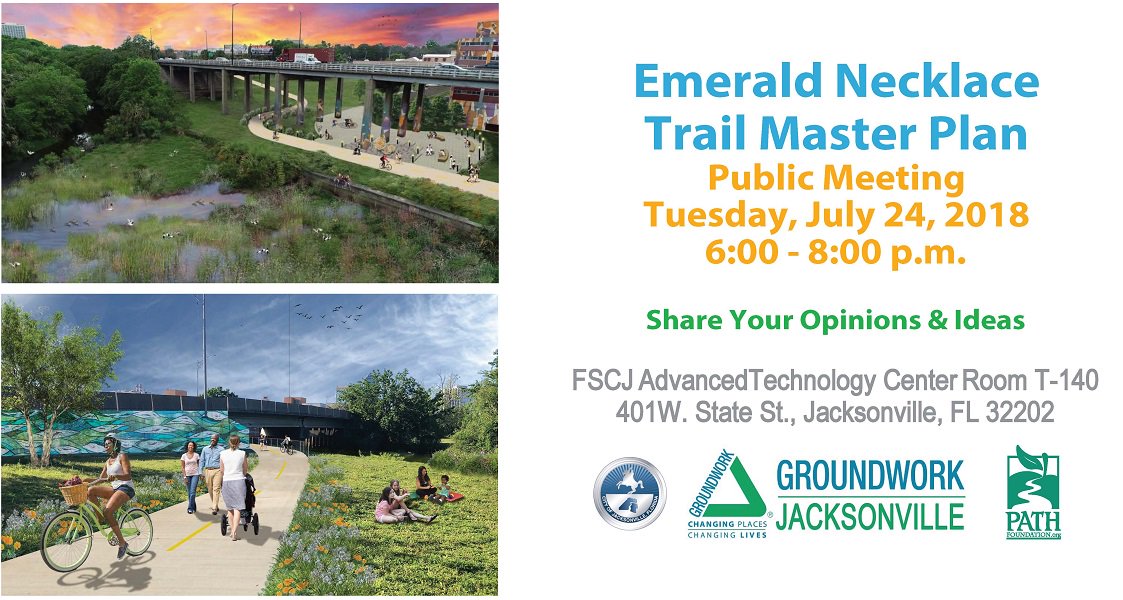 Join us July 24 to see the progress we've made on the #EmeraldNecklace Trail Master Plan and share your thoughts and feedback. #ilovejax #Jacksonville