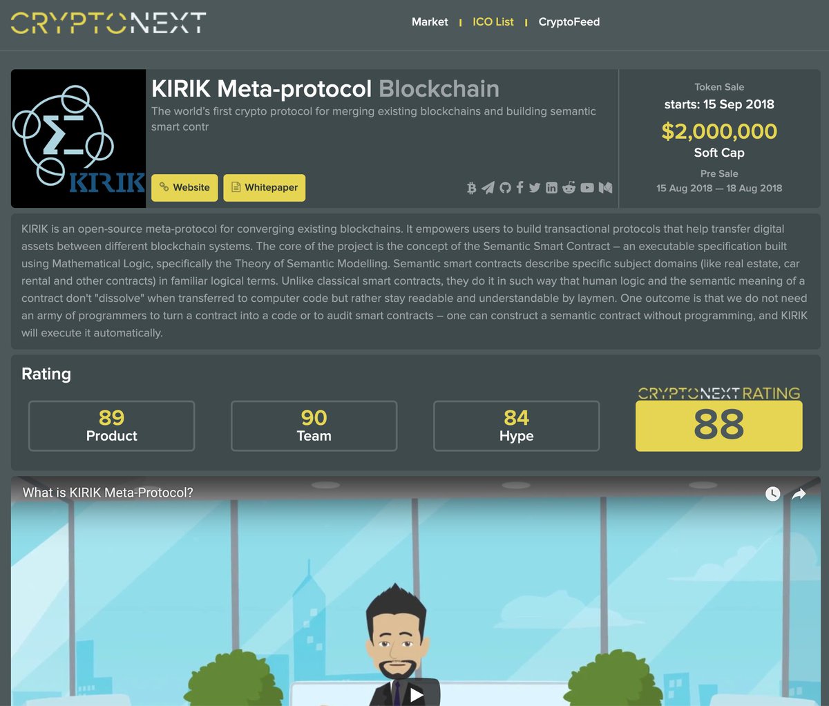 Crypt0Next's tweet image. Kirik's #ICO is listed on CryptoNext 🥇 (Rating 8⃣8⃣/ 100) cryptonext.com/ico/kirik-meta… 🎖️🏆 @kirik_protocol