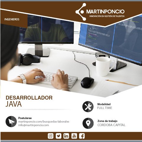 martinponcio's tweet image. ATENCIÓN! #PoncioSeleccion
Nos encontramos en la búsqueda de #DesarrolladorJava para incorporar al staff de importante empresa en Córdoba.
Quienes estén interesados postularse a:➡goo.gl/7v6Zh0