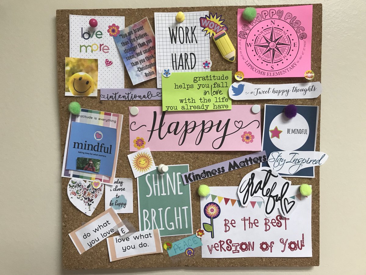 Michelle Contich on Twitter: &quot;My vision board for the school year. #gratitude #Happiness #KindnessMatters #Mindfulness .@shawnachor @SteeleThoughts @bethhill2829 @RebeccaCoda @teachergoals @AllysonApsey… https://t.co/TGJrO1FmRM&quot;