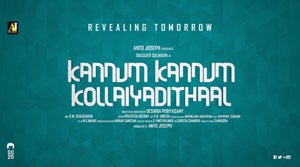 Mollywoodstory's tweet photo. . @dulQuer ‘s #kannumkannumkollaiyadithaal 
Music Director will be revealed Tomorrow !!

#KKK #DQ25 https://t.co/XTci2mTfaR