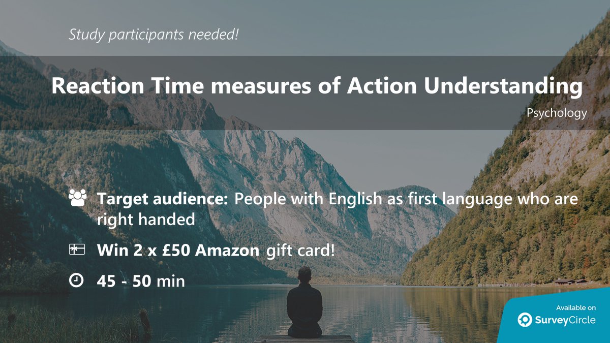 top_studies's tweet photo. Top-ranked study on SurveyCircle is still recruiting participants:

"Reaction Time measures of Action Understanding" https://t.co/Tb10e95Ogk via @SurveyCircle 

#SocialCognition #ActionUnderstanding #ReactionTimes #Action #Study https://t.co/xK4xuy0RHH