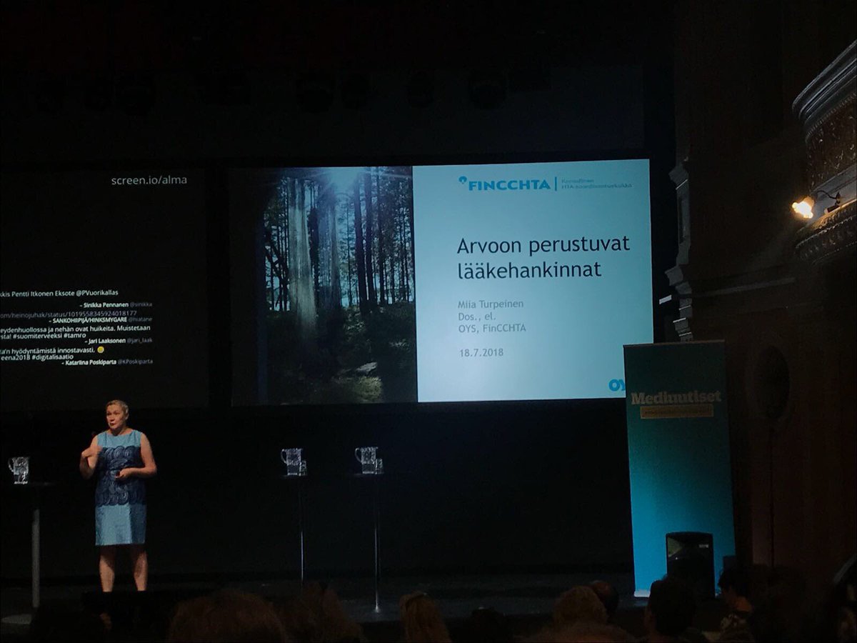 Miia Turpeinen alustaa innovatiivisista sairaalalääkehankinnoista: Hajanainen arviointisysteemi pitää vetää yhteen. Innovaatiot eivät saa jäädä hyllyyn! #SuomiAreena #suomiterveeksi #vaikuttavuus #VBHC