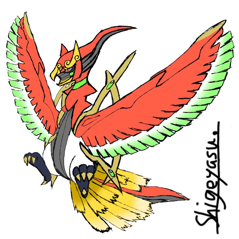 しげやす 1番目にリプがきたポケモンと2番目にリプがきたポケモンをフュージョンさせる のタグ回収です 1匹目 ホウオウ 2匹目 アルセウス のフュージョンです 結局色迷ったので両方アップします イラスト ポケモン ポケットモンスター