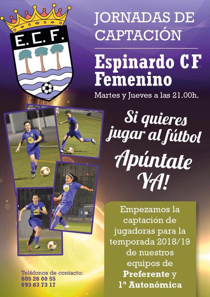 ¿Quieres jugar al futbol en nuestros equipos senior?? CAPTACION para nuestros dos equipos senior FEMENINO !!
Informacion: 605260055
Patrocina: TOTAL SPORT CENTER Y JBC
Diseño cartel: Linolva Creativa