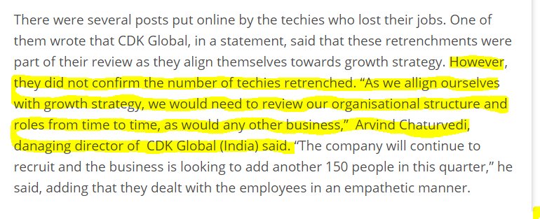itea4us's tweet photo. This time it's CDK global turn to sacks 103 employees in 2 days on the name of Growth Strategy, from both Hyderabad &amp; Pune centres. The name given for this smooth killing was "review of Organisational structure".
#stopITlayoffs https://t.co/KH02JrPPOm