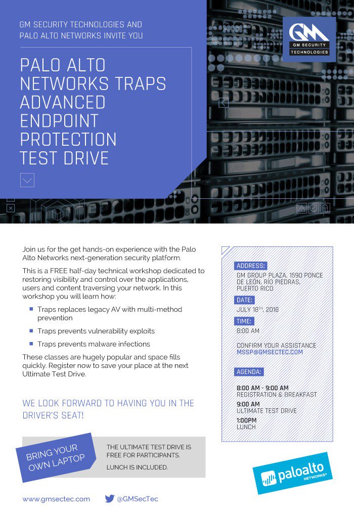 gmsectec's tweet image. Restoring visibility and control  over applications with @gmsectec  &amp;amp;  @PaloAltoNtwks Traps Advanced Endpoint Protection Test Drive technical workshop  #GMSTINFORM2018