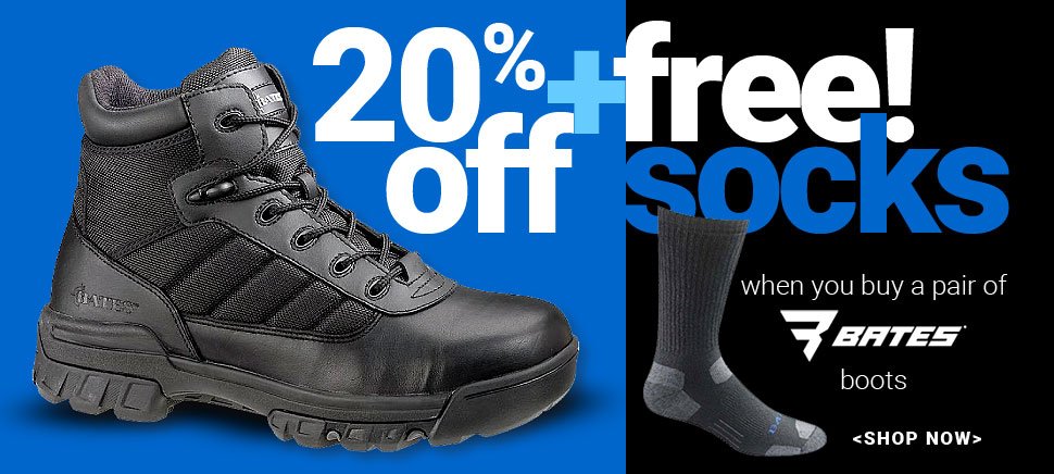 Only a few days left to get 20% OFF Bates Boots.  Also buy any pair of Bates Boots and get a Free Pair of Socks! ow.ly/Apxg30l0BeW