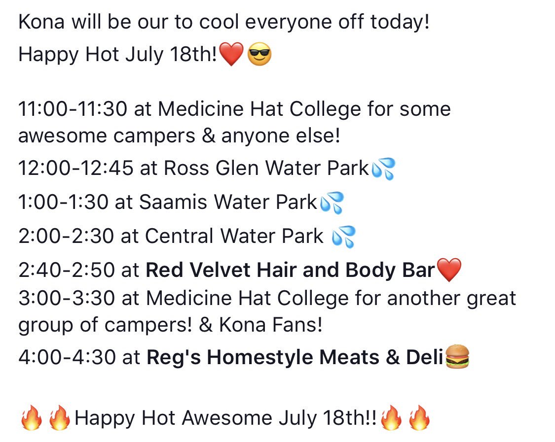 Happy Hot Wednesday July 18th!
Get those cups and cool off with Kona!