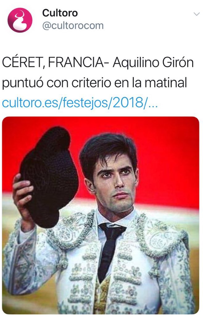 Repercusión en varios medios de información taurina sobre la actuación de Aquilino GIRÓN en CERET!