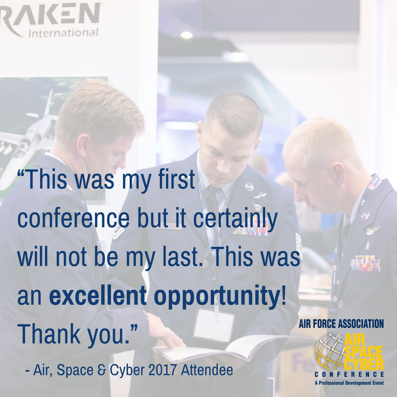 AFA_Air_Space's tweet photo. Have you registered for Air, Space &amp; Cyber 2018? This is the professional development event you will not want to miss. Register for #ASC18 today at https://t.co/OaQLDRBKGq https://t.co/JN42Z7CdCO