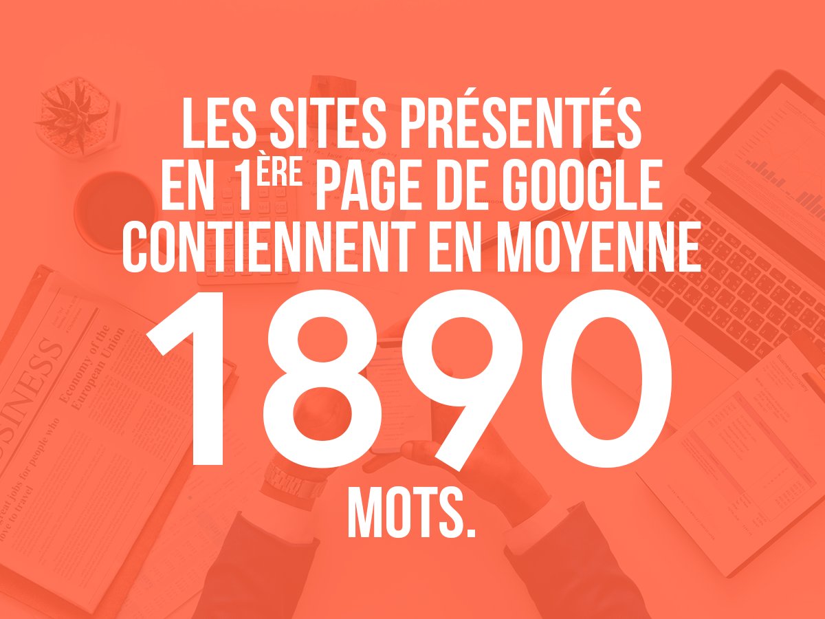 Le saviez-vous?
1890 est le nombre moyen de mots des sites qui sont présentés en première page de Google!