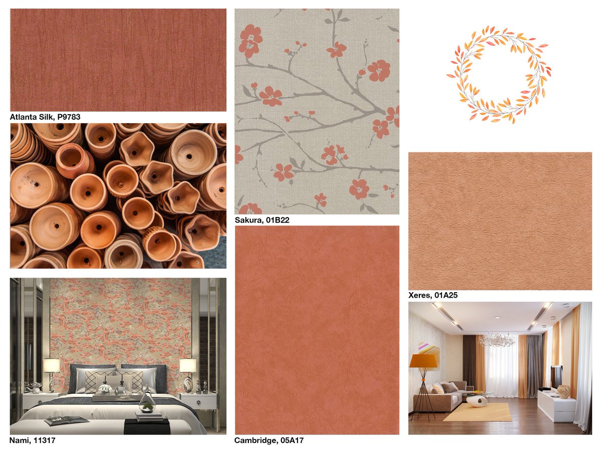 Muraspec's tweet photo. Feel the warmth of the sun with these burnt and rustic orange tones. #wallcovering #moodboard #interiordesign #wallpaperwednesday https://t.co/AD50lJgmlK