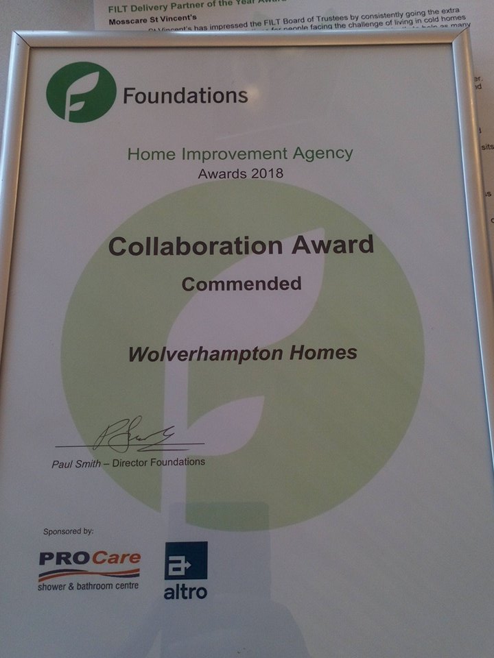 Highly commended award!!!!!! not bad for 6 months work since the team transferred to Wolverhampton Homes