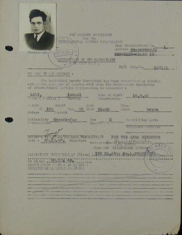 IRO File of Israel Lewi from Greece