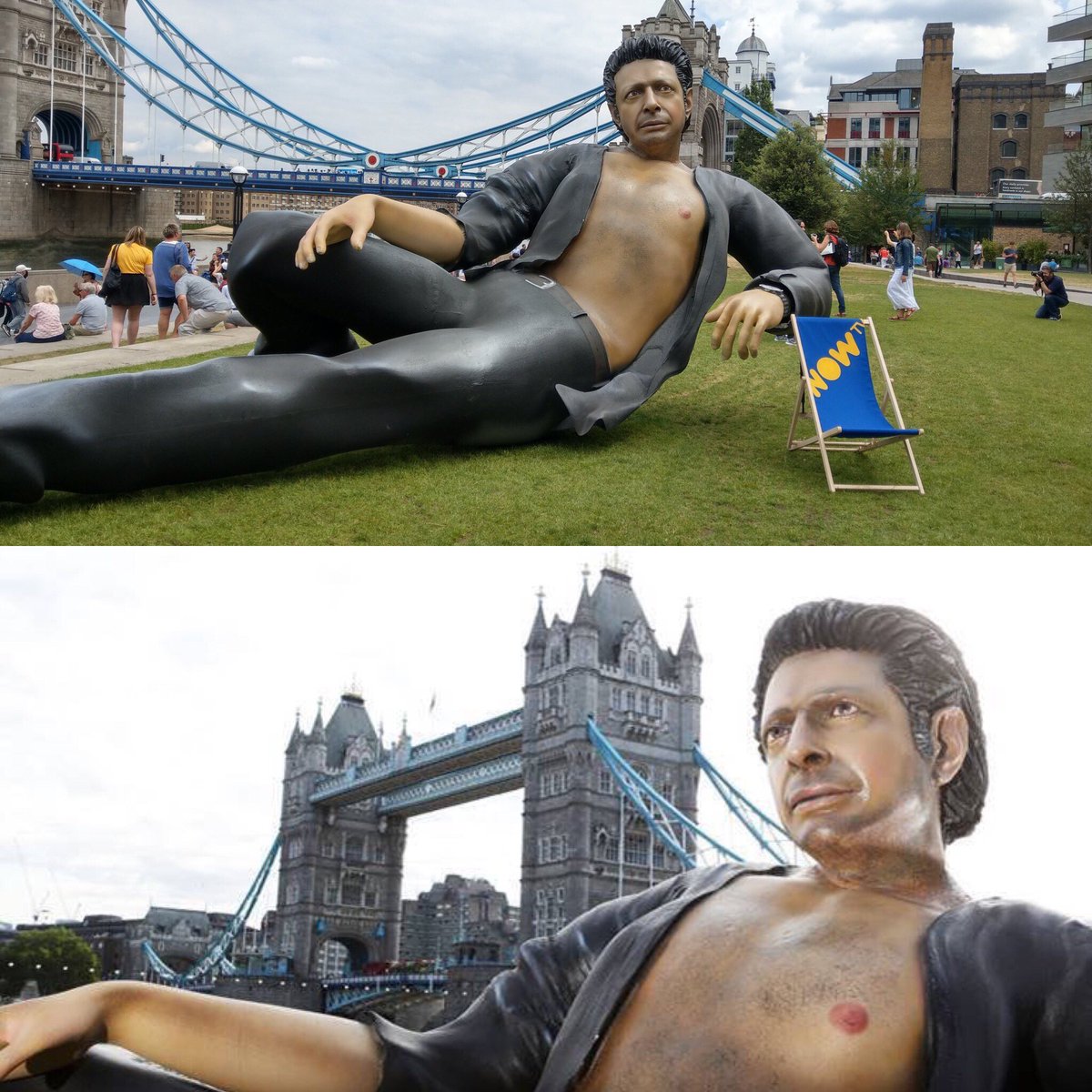 A 25ft statue of Jeff Goldblum emerged in London to celebrate 25 years of Jurassic Park. 🦖