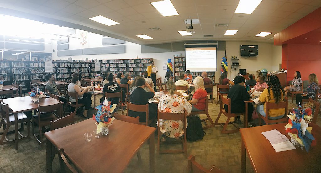 JanineOCPS's tweet photo. Parent Engagement Liaisons (PELs) learning Close Reading techniques to share with parents of ELLs, during the Parent and Family Engagement Summit 2018 @OCPS_MSES https://t.co/yMCud0vKi4