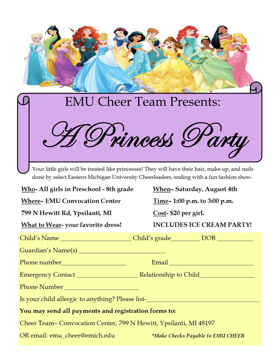 EMUCheer's tweet photo. Back by popular demand!! Don't miss out on this fun afternoon for your little princess. Visit https://t.co/y3HE9MFMMH to download the registration form. https://t.co/o2kSyfqMS1