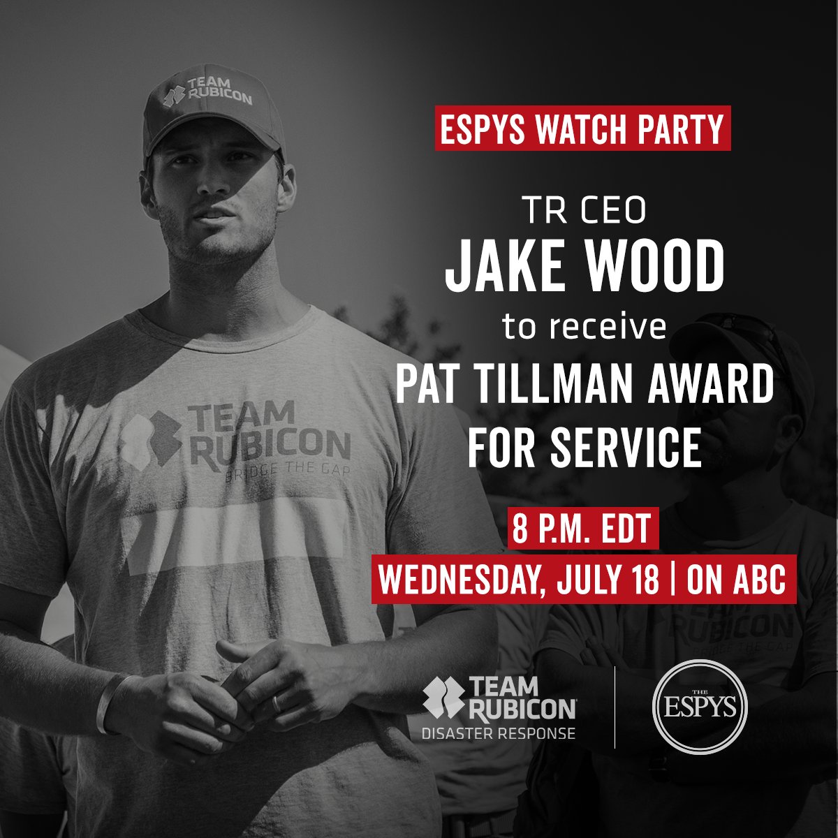It's here! Tonight, the @ESPYS Pat Tillman Award will be awarded to Jake Wood, our co-founder and CEO. Learn more and don't forget to tune in: bit.ly/2O10xzR