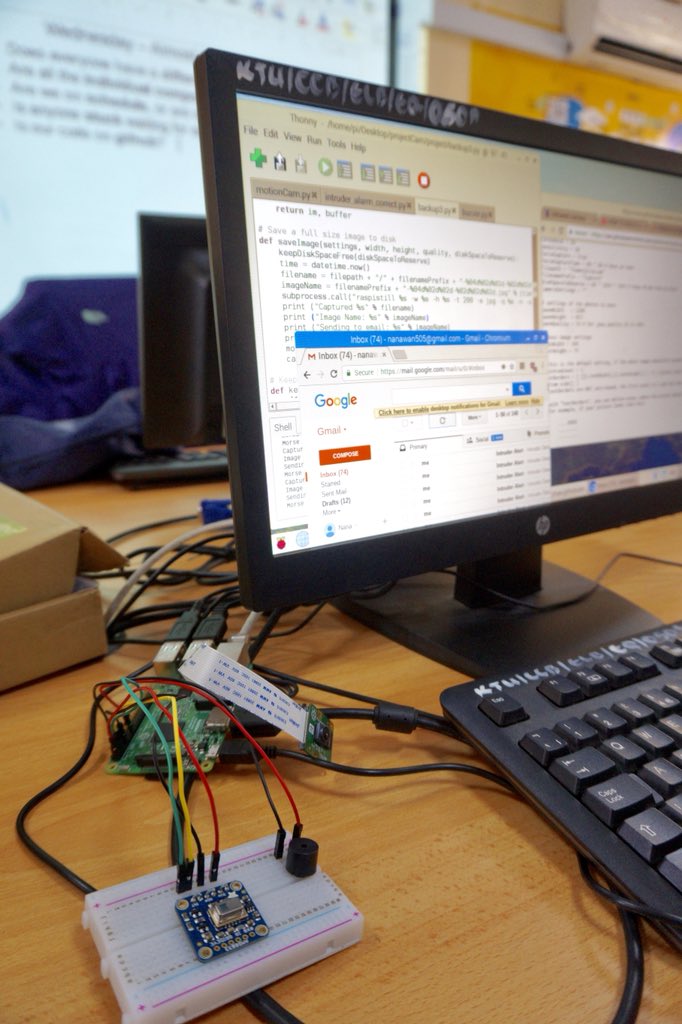 damasktb's tweet image. #KTU team KTUBerryCode have their intruder alarm set up, detecting motion with the #adafruit thermal camera, capturing a photo, and emailing it! Awesome job team! 📸 @glblcd #GlobalCode