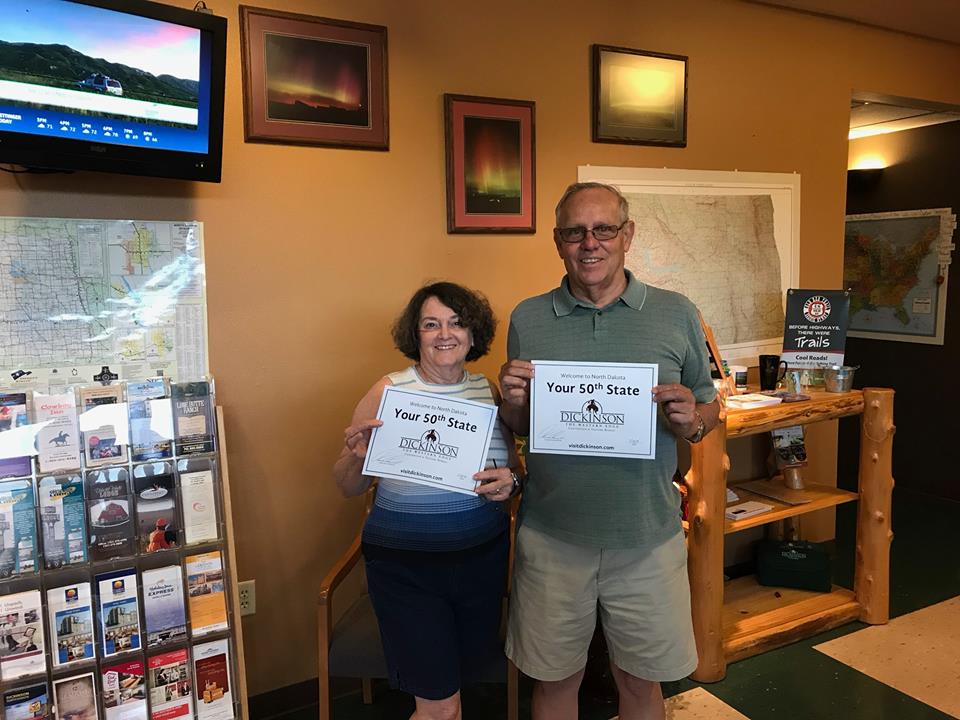 Welcome to Ron and Bonnie Diamond from #Florida! #NorthDakota was their #50thState! #VisitDickinson #NDLegendary #travel #savedthebestforlast