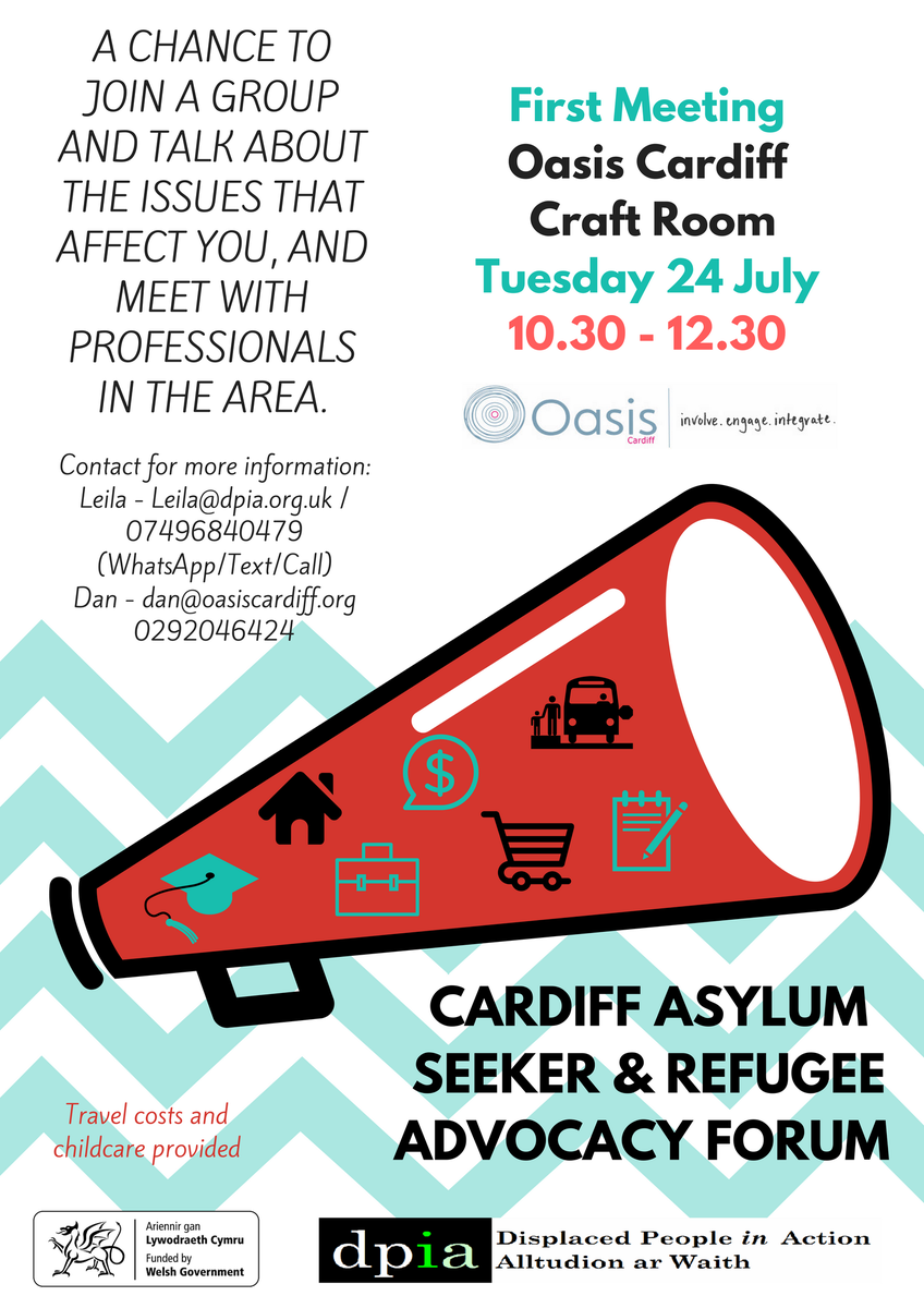 DPIAcharity's tweet photo. Join us on Tuesday 24th July for our first Advocacy Forum which we're hosting at @oasiscardiff as part of the #AsylumRightsProgramme. All refugees and Asylum Seekers welcome. Please RT. https://t.co/6exgg9ZZ6r