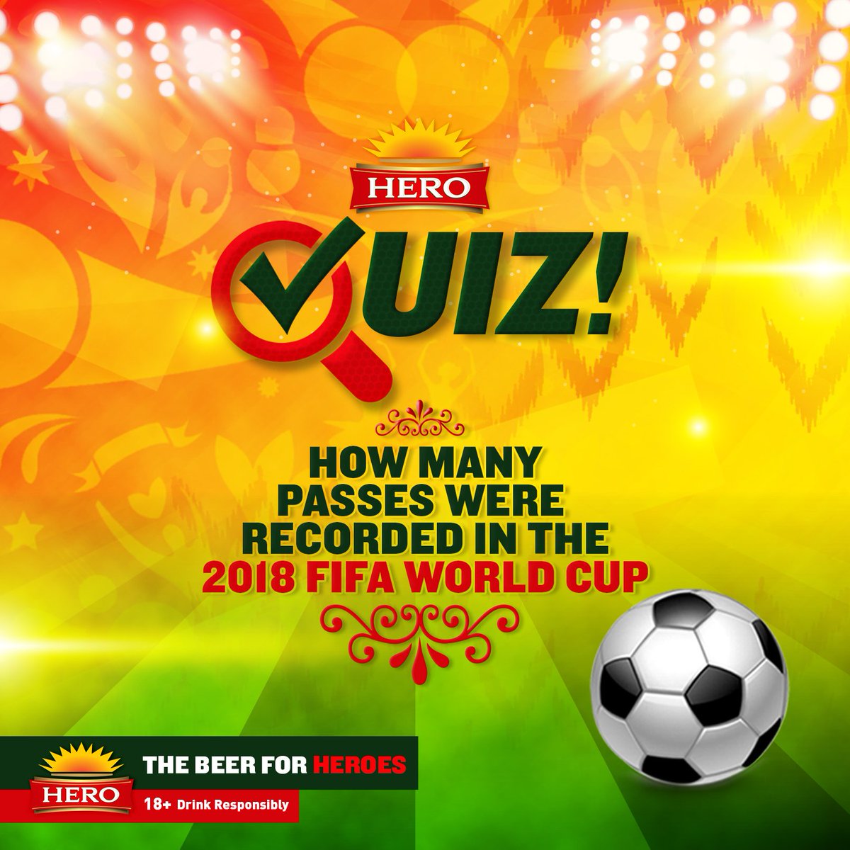 HeroLager's tweet photo. How many passes were made in the recently concluded FIFA #WorldCup ? If you know the correct answer you can win a prize. To participate follow @Herolager and use the hashtags alongside your answer. #BeTheHERO #HEROSpiritOf94 https://t.co/Olm6Tqo0v0