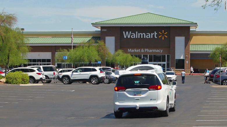 CNN's tweet photo. Walmart announces a pilot program with Waymo, the self-driving division of Google's parent company, to offer shoppers free rides in autonomous cars to its stores https://t.co/vFVEe3nheq https://t.co/BPCUUXbVqs