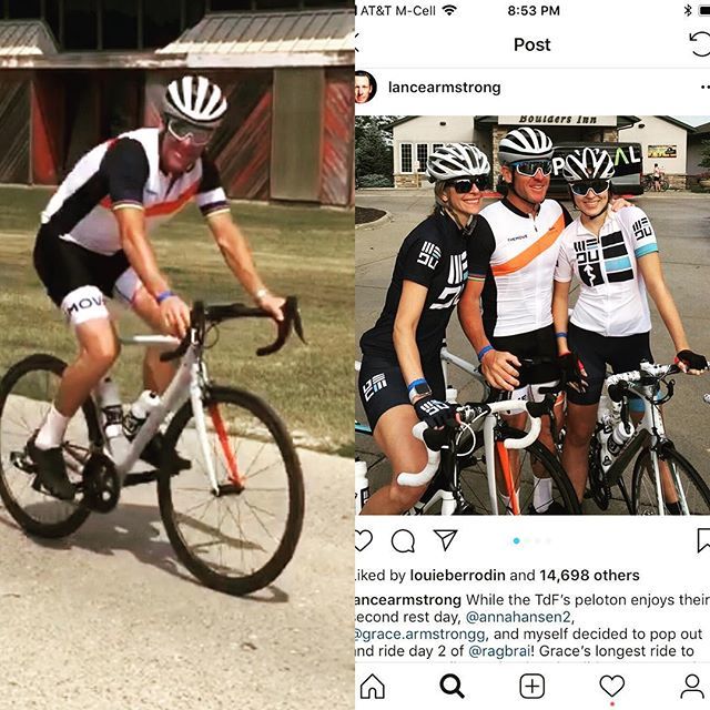 ManUpandGo's tweet photo. Yesterday it was George Bell...today it was @lancearmstrong our #manup team ran into at @ragbrai - fun stuff! #cycling #biking #bikingforacause https://t.co/iD9gaw2KGf