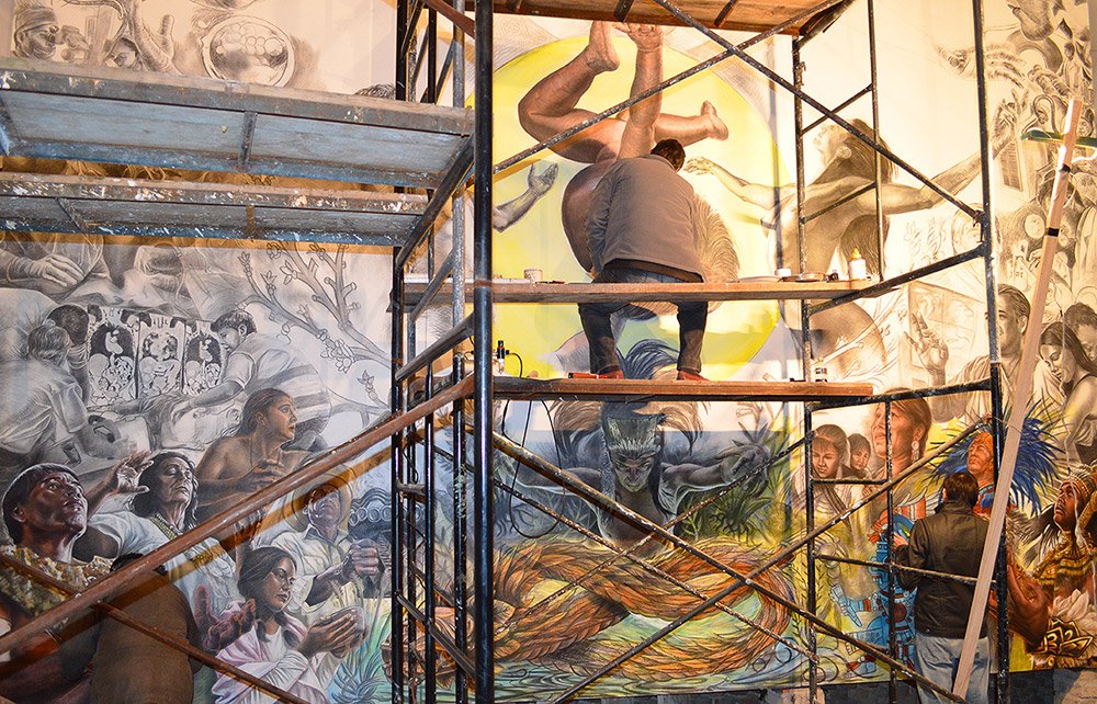 DanielPonzaneli's tweet photo. Cada detalle que pinto en un mural proclama la expresión de mi sentir. ‘Manifestación de los Anhelos’, detalle de mural / 40 mts ² - acrílico sobre lino preparado en cedro rojo (Hospital General, Axapusco, Estado de México, 2014) https://t.co/l3f5H6Kkz5