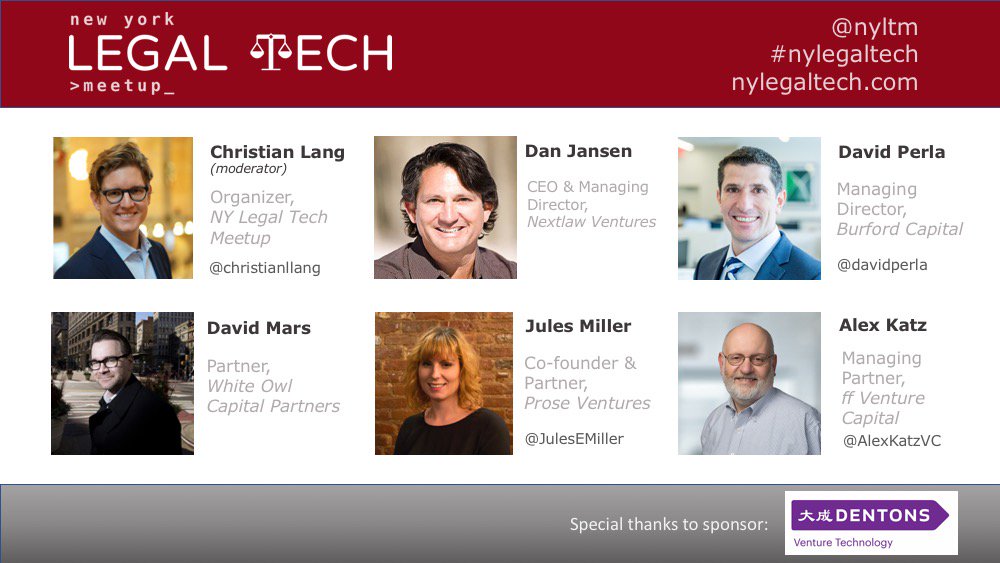 Getting excited to tomorrow!  NYers, come see us!  Looks like there are 15 or so RSVP spots left!  #nylegaltech @nycltm #investment #venturecapital #vc #legaltech <a href="/davidperla/">David Perla</a> <a href="/JulesEMiller/">Jules Miller ✨</a> <a href="/AlexKatzVC/">Alex Katz</a> #investinginlegaltech