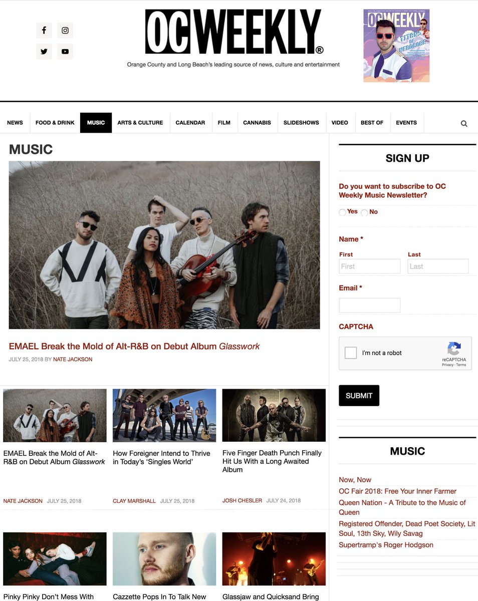 EMAELspirit's tweet photo. On the front of @OCWeeklyMusic 🙌🏼 Special thanks to Nate Jackson. Check out the article for some backstory on Glasswork and our music video. https://t.co/XkOVTCH0xd https://t.co/OdMnTXkJSB