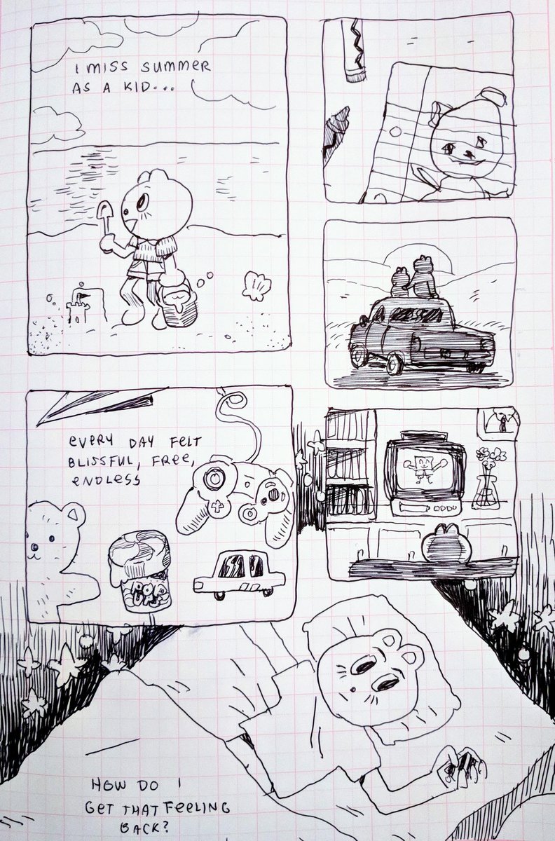 i was thinking how summers felt so rare and also somehow endless as a kid, so i made this lil ballpoint comic 