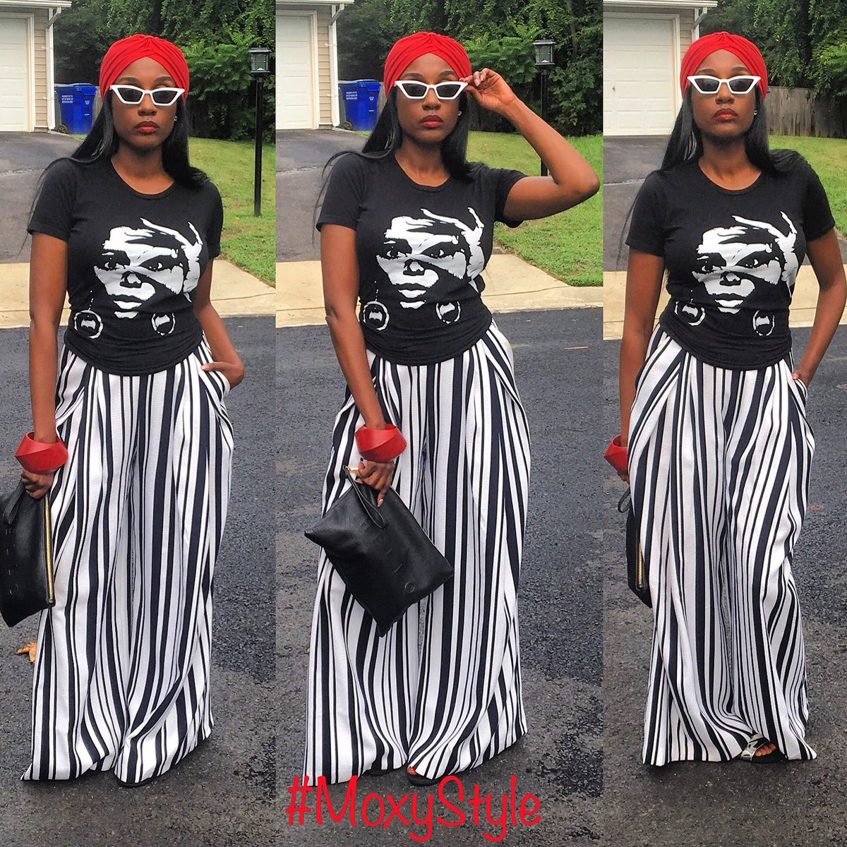 jmoxy217's tweet photo. 🔲💋🔲 #blackandwhite #turban #graphictee #stripes #widelegpant #summerstyle #lotd #ootd #bloggerstyle #styleinspiration #moxystyle https://t.co/4uaQEWFoog