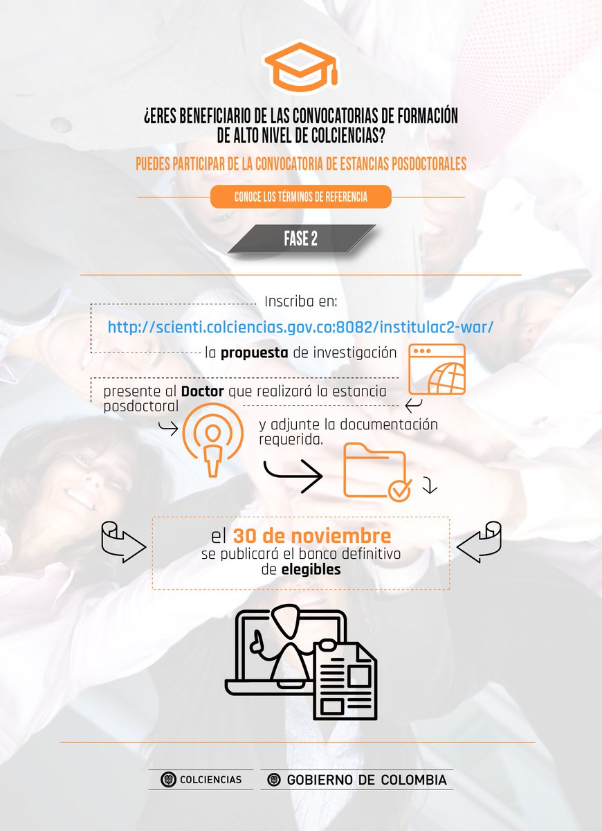 MincienciasCo's tweet photo. Continuamos consolidando el capital científico del país, apoyando la inserción de doctores al sector productivo, académico y gubernamental. Participa en la convocatoria que promueve el #TalentoParaLaCiencia en → https://t.co/346cgH1t82 https://t.co/A3CFWDmMQe
